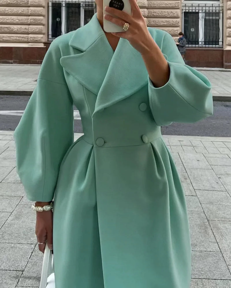 Elegant Women's Double-Breasted Wool Coat | Long Sleeves | Warm & Stylish-Sea Green-S-State of Style