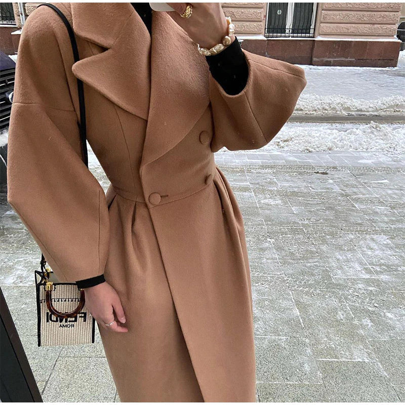 Elegant Women's Double-Breasted Wool Coat | Long Sleeves | Warm & Stylish-White-S-State of Style