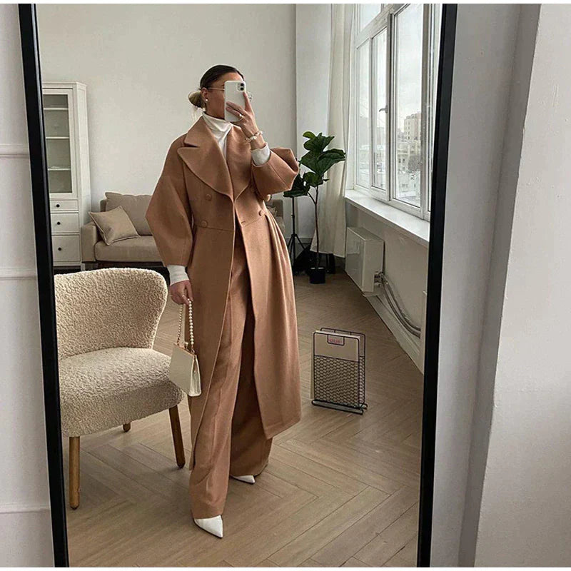 Elegant Women's Double-Breasted Wool Coat | Long Sleeves | Warm & Stylish-White-S-State of Style