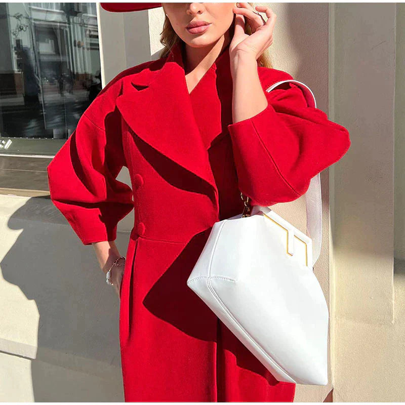 Elegant Women's Double-Breasted Wool Coat | Long Sleeves | Warm & Stylish-White-S-State of Style