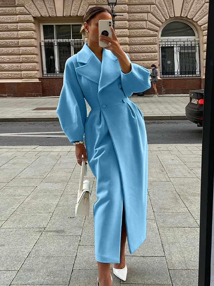 Elegant Women's Double-Breasted Wool Coat | Long Sleeves | Warm & Stylish-White-S-State of Style
