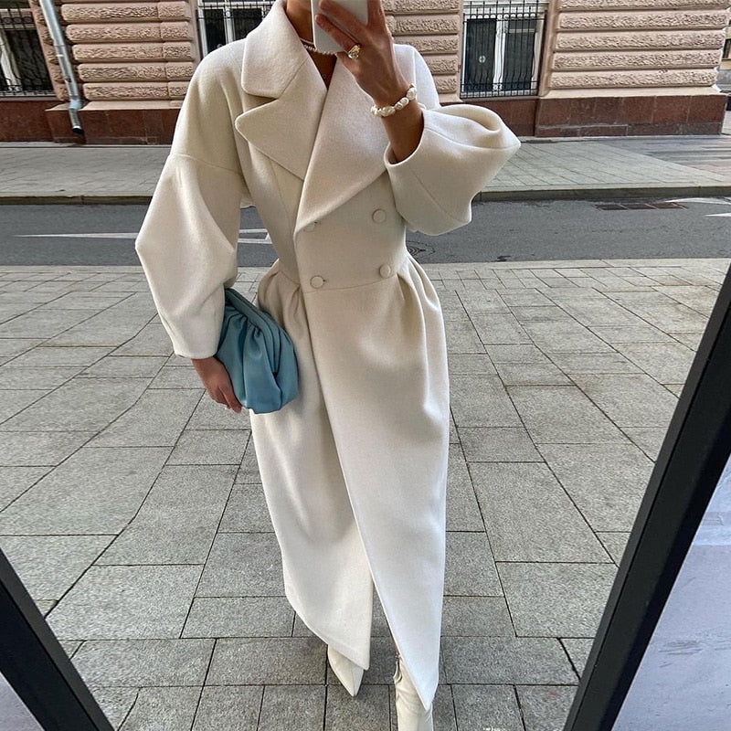 Elegant Women's Double-Breasted Wool Coat | Long Sleeves | Warm & Stylish-White-S-State of Style
