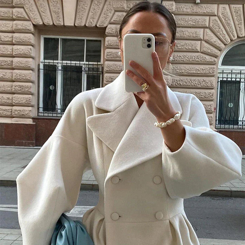Elegant Women's Double-Breasted Wool Coat | Long Sleeves | Warm & Stylish-White-S-State of Style