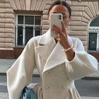 Elegant Women's Double-Breasted Wool Coat | Long Sleeves | Warm & Stylish-White-S-State of Style