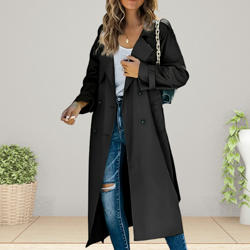 Elegant women's trench coat for the transitional period – Isabelle-Black-S-State of Style