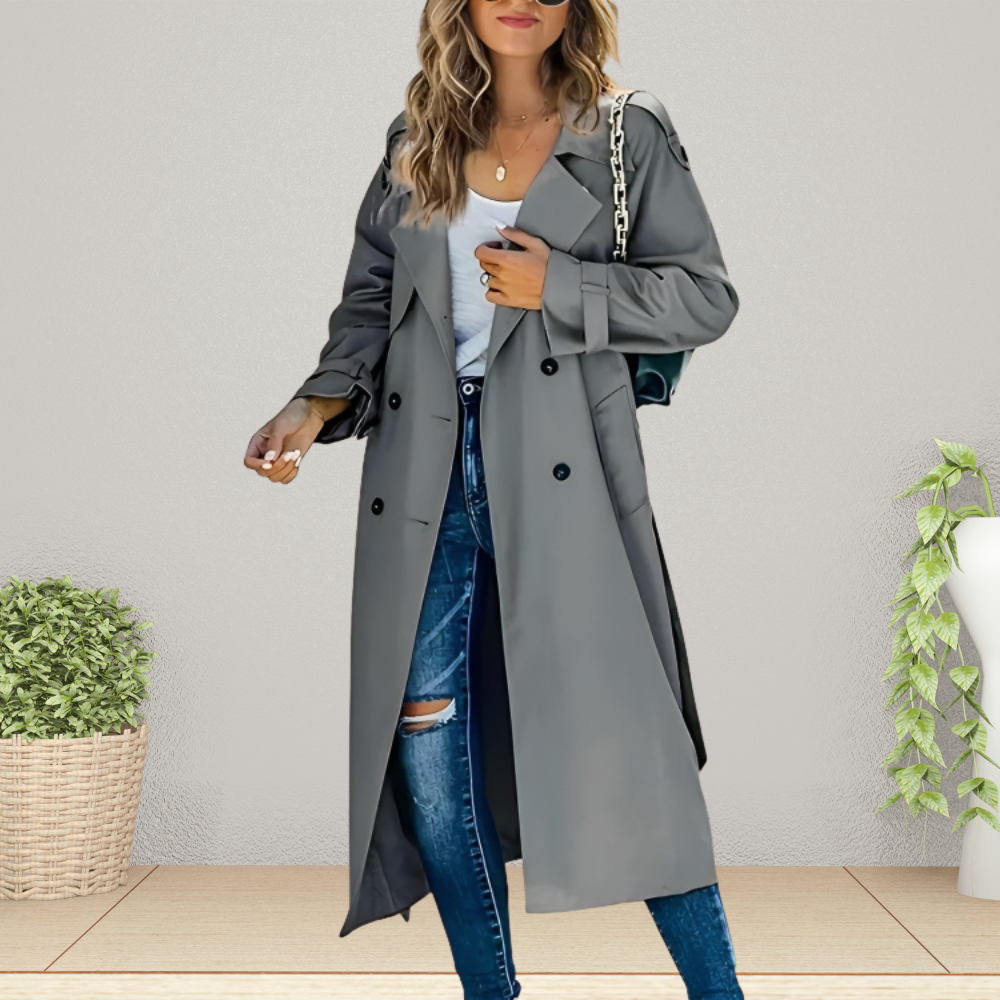 Elegant women's trench coat for the transitional period – Isabelle-Gray-S-State of Style