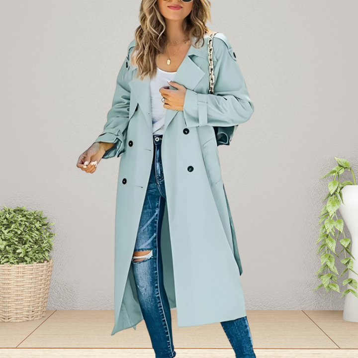 Elegant women's trench coat for the transitional period – Isabelle-Light blue-S-State of Style