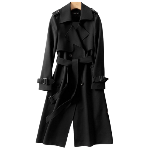 Elegant women's trench coat with double buttons – Celina-Black-S-State of Style