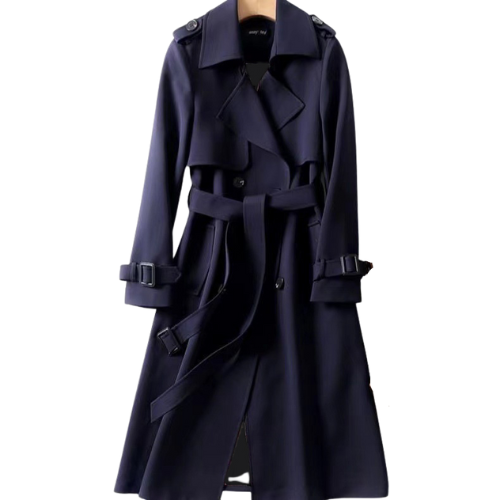 Elegant women's trench coat with double buttons – Celina-Dark blue-S-State of Style