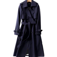 Elegant women's trench coat with double buttons – Celina-Dark blue-S-State of Style