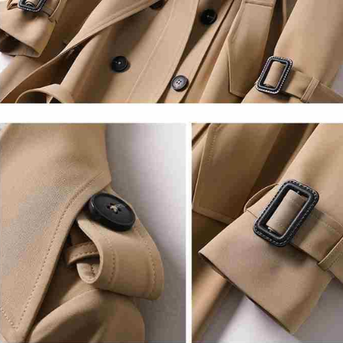 Elegant women's trench coat with double buttons – Celina-Khaki-S-State of Style