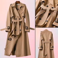 Elegant women's trench coat with double buttons – Celina-Khaki-S-State of Style