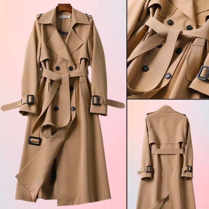 Elegant women's trench coat with double buttons – Celina-Khaki-S-State of Style