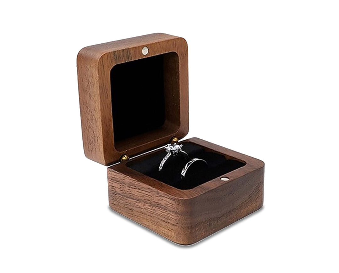 Elegant Wooden Jewellery Box | Ring Box, Wedding Band Case, Earring Holder-Double Ring – Black Velvet-State of Style