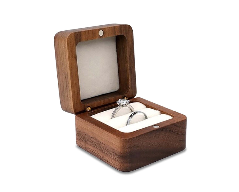 Elegant Wooden Jewellery Box | Ring Box, Wedding Band Case, Earring Holder-Double Ring – White Velvet-State of Style