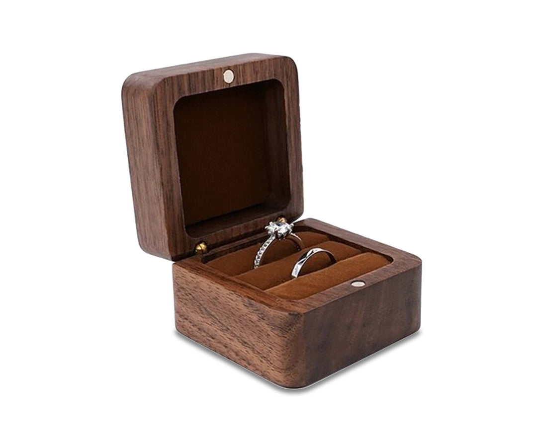 Elegant Wooden Jewellery Box | Ring Box, Wedding Band Case, Earring Holder-Single Ring – Black Velvet-State of Style