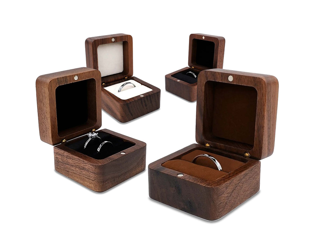 Elegant Wooden Jewellery Box | Ring Box, Wedding Band Case, Earring Holder-Single Ring – Black Velvet-State of Style