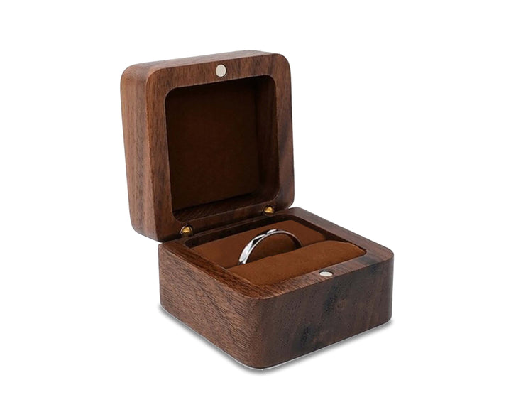 Elegant Wooden Jewellery Box | Ring Box, Wedding Band Case, Earring Holder-Single Ring – Brown Velvet-State of Style