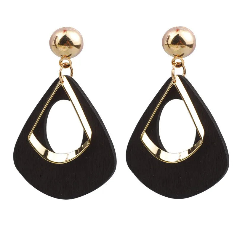 Elegant Wooden Teardrop Earrings | Natural Handmade Jewellery-Black-State of Style
