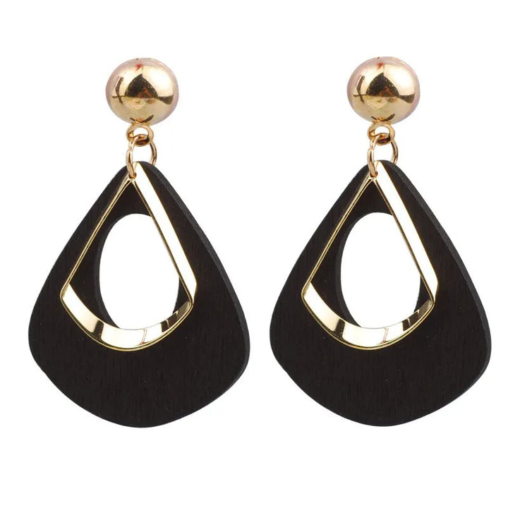 Elegant Wooden Teardrop Earrings | Natural Handmade Jewellery-Black-State of Style
