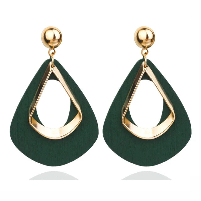 Elegant Wooden Teardrop Earrings | Natural Handmade Jewellery-Green-State of Style