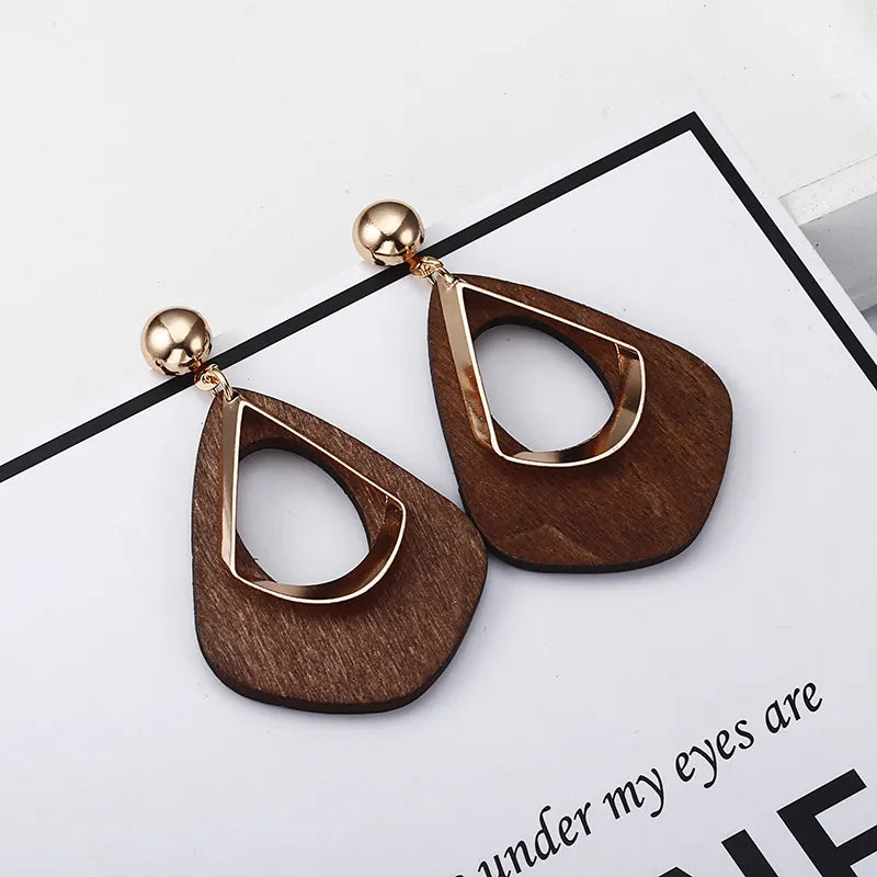 Elegant Wooden Teardrop Earrings | Natural Handmade Jewellery-Red-State of Style