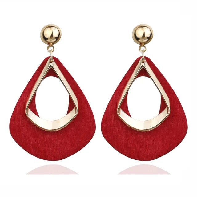 Elegant Wooden Teardrop Earrings | Natural Handmade Jewellery-Red-State of Style