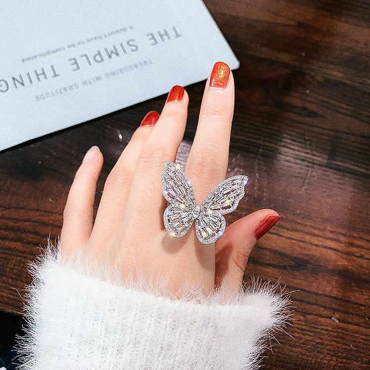 Elena Crystal Butterfly Ring-Silver-State of Style