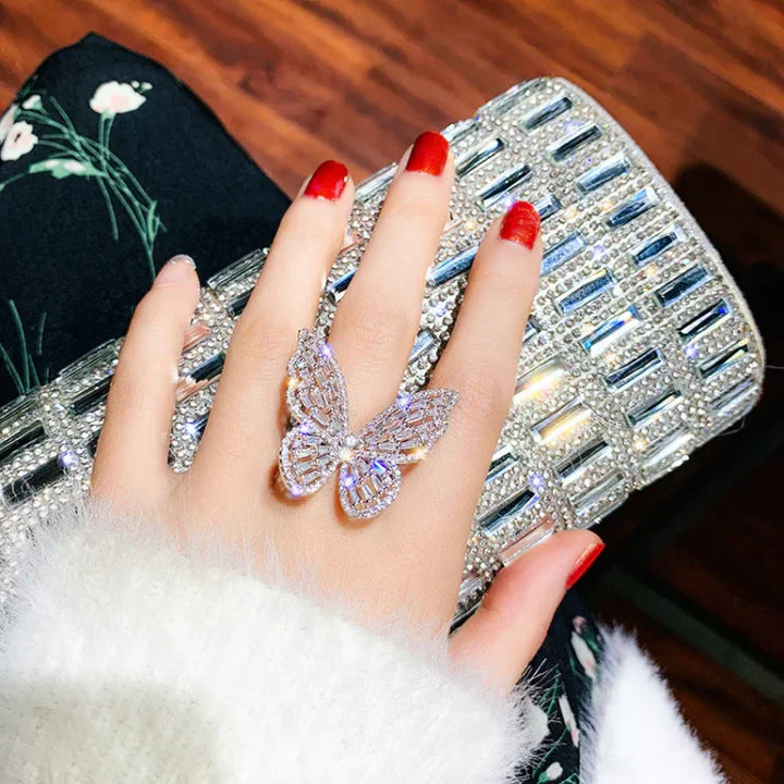 Elena Crystal Butterfly Ring-Silver-State of Style