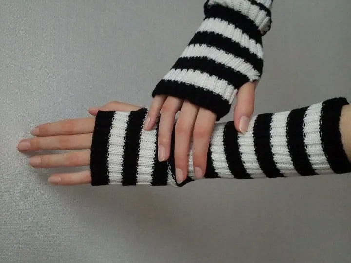 Elena Fingerless Gloves | Long & Stylish-Black & White-State of Style