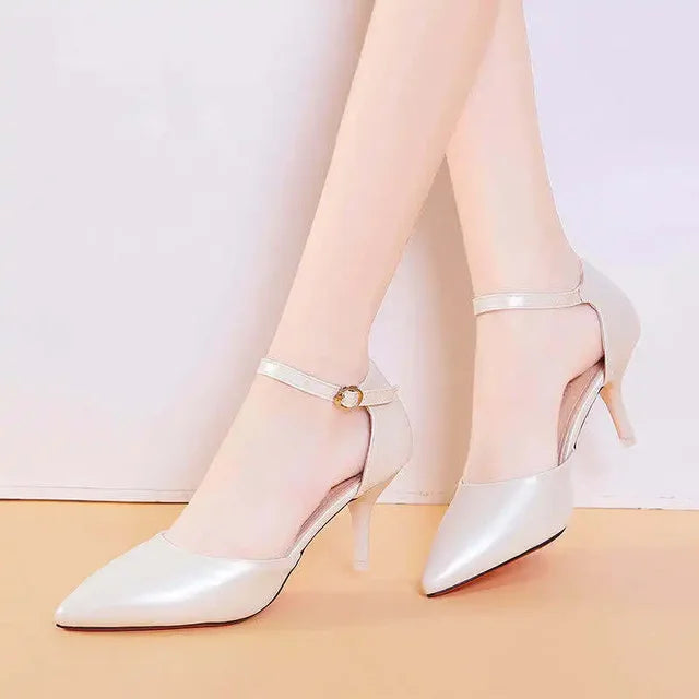 Elena - Orthopedische Elegante Zilveren Hakken-Wit 6CM-33-State of Style