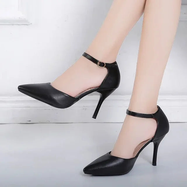 Elena - Orthopedische Elegante Zilveren Hakken-Zwart 8CM-33-State of Style