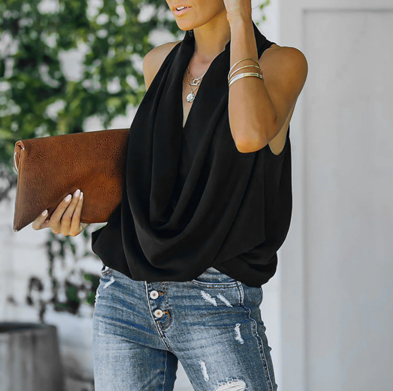 ElinesTop | Women's Deep Neckline Top-Black-M-State of Style