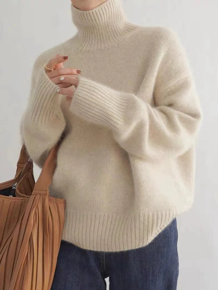 Elise Cashmere Women's Turtleneck-Beige-S-State of Style