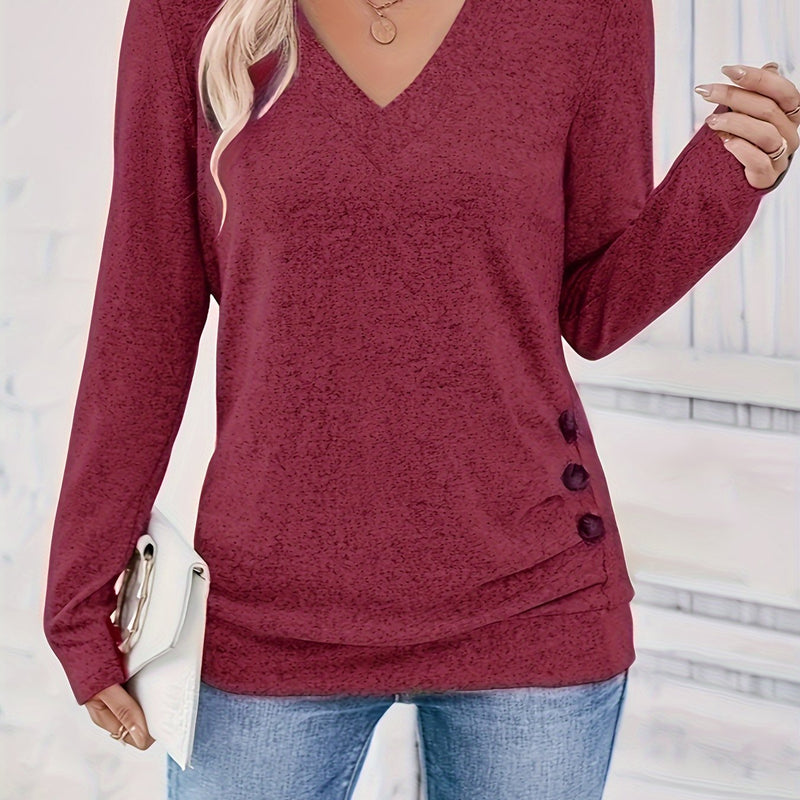 Ladies' sweater with V-neck and button detail – Iris