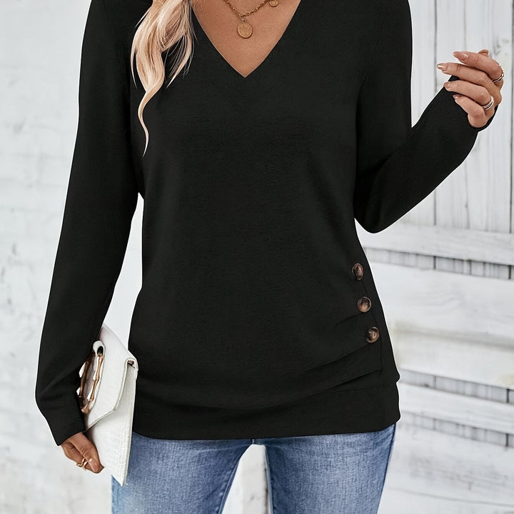 Ladies' sweater with V-neck and button detail – Iris