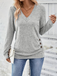 Ladies' sweater with V-neck and button detail – Iris