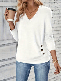 Ladies' sweater with V-neck and button detail – Iris