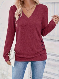Ladies' sweater with V-neck and button detail – Iris