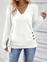 Ladies' sweater with V-neck and button detail – Iris