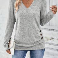 Ladies' sweater with V-neck and button detail – Iris