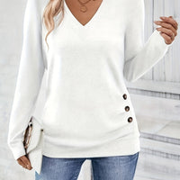 Ladies' sweater with V-neck and button detail – Iris