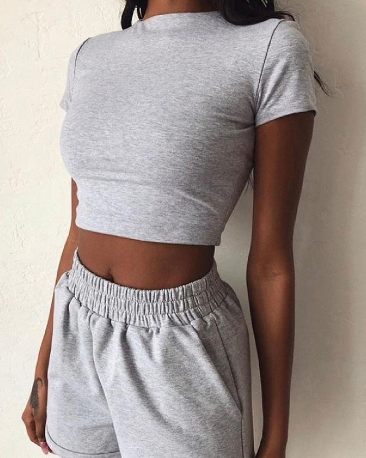 ElizabethsSet | 2-Piece Sports Outfit – Top & Shorts-Grey-S-State of Style