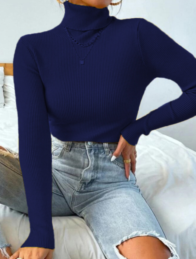 ElizasShirt | Women's Sweater with Collar-Dark Blue-S-State of Style