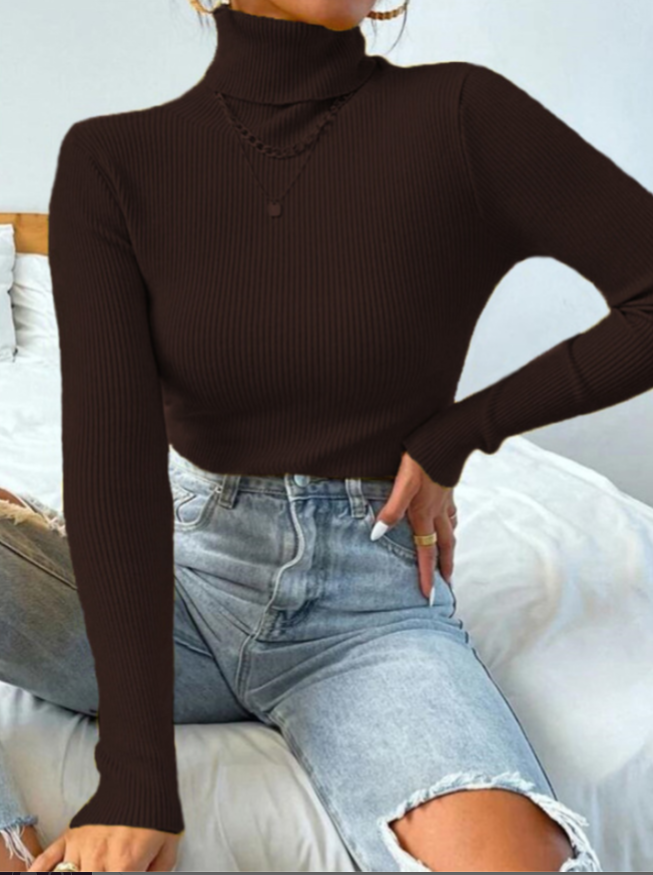 ElizasShirt | Women's Sweater with Collar-Dark Brown-S-State of Style