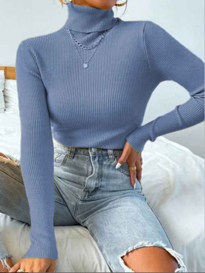 ElizasShirt | Women's Sweater with Collar-Light Blue-S-State of Style