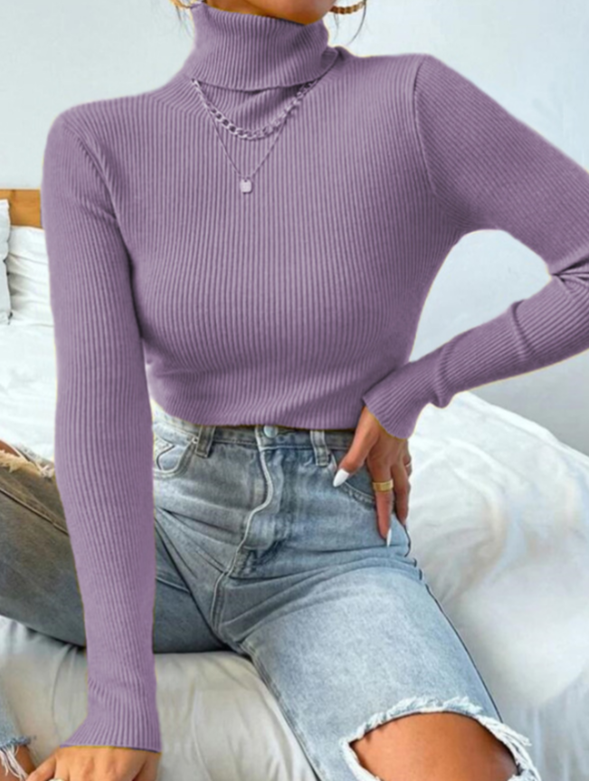 ElizasShirt | Women's Sweater with Collar-Purple-S-State of Style