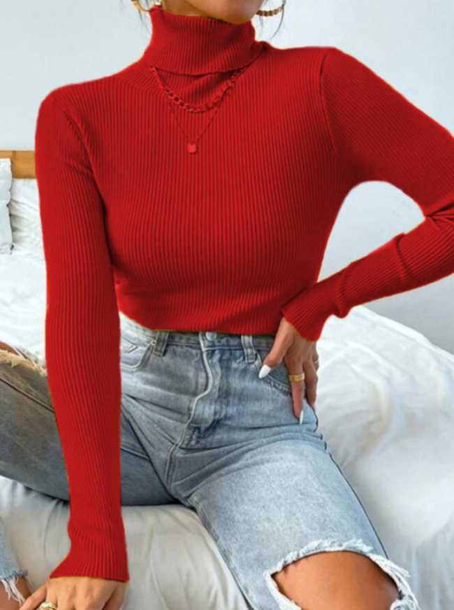 ElizasShirt | Women's Sweater with Collar-Red-S-State of Style