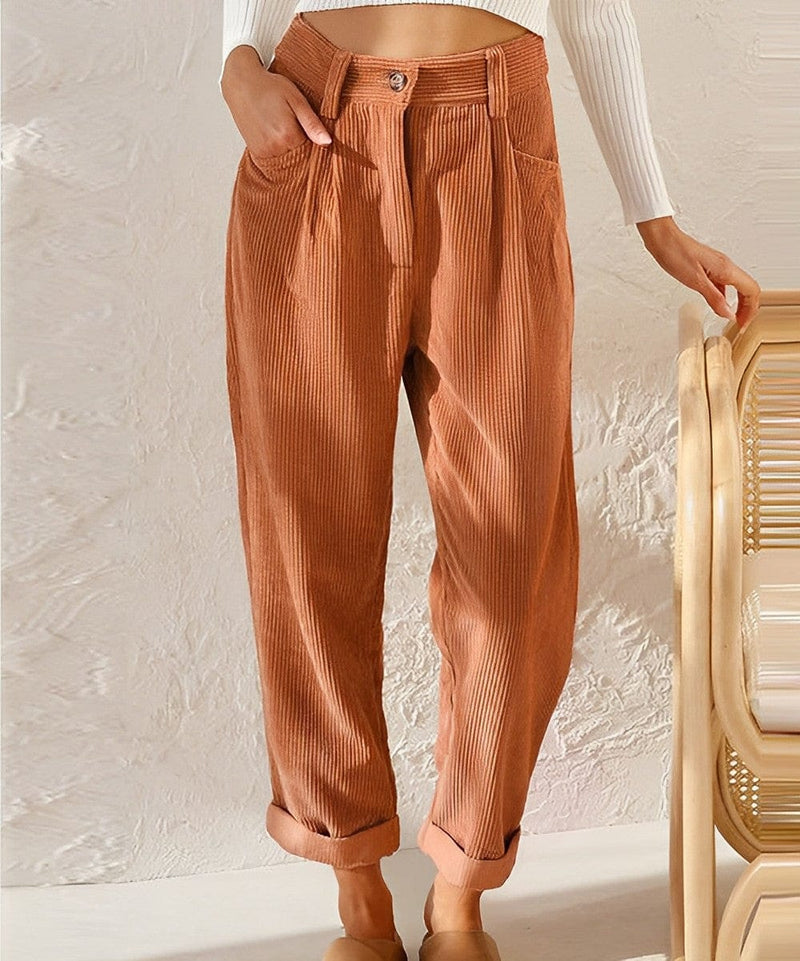 Elegant women's corduroy trousers with high waist – Naima autumn edition