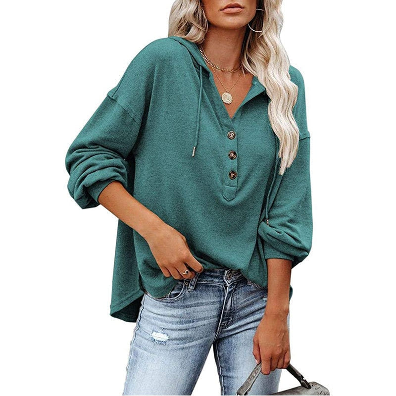 EllesHoodie | Oversized V-Neck Drawstring Hoodie for Women-Bean Green-S-State of Style